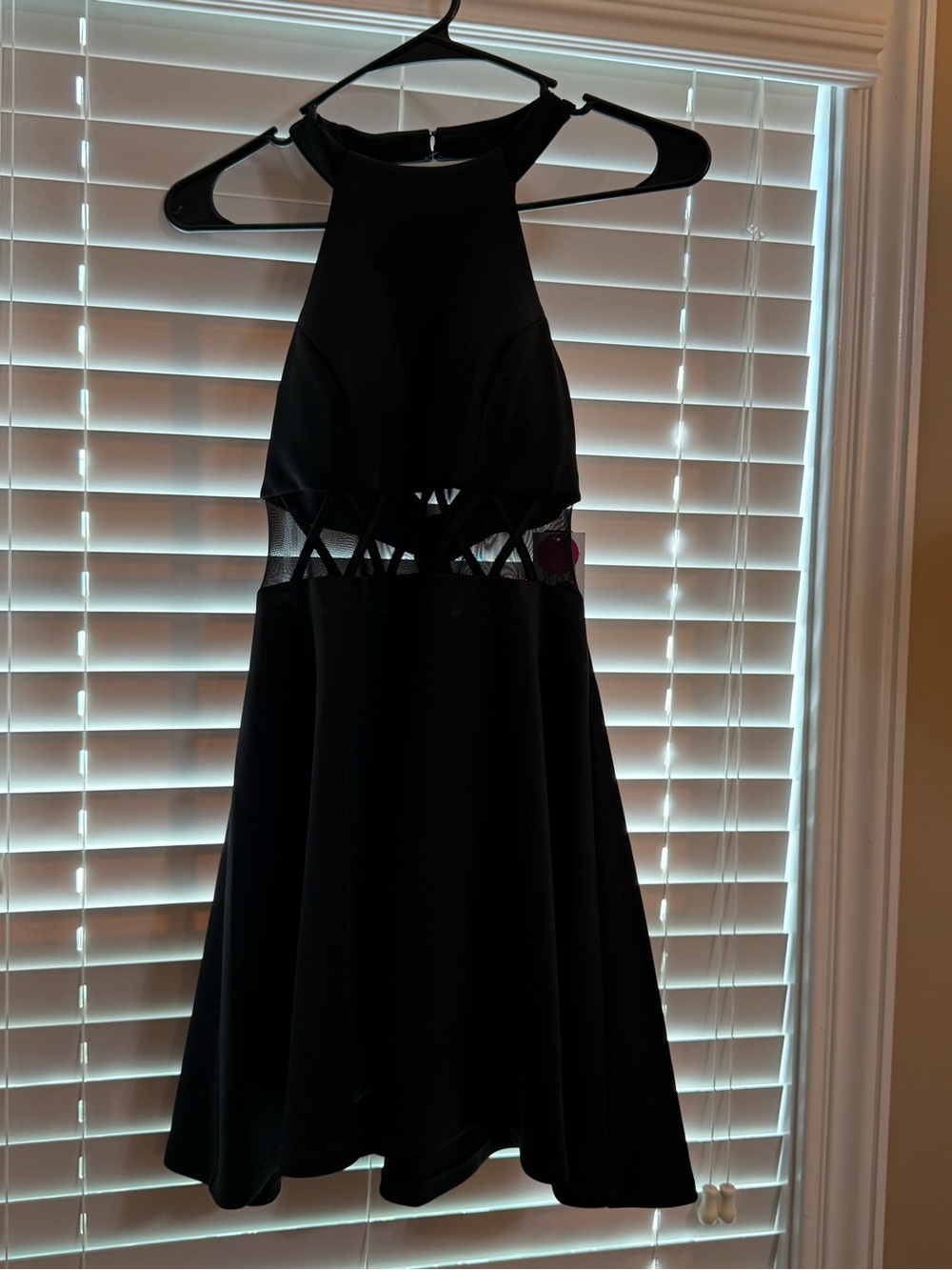 My Michelle Black Halter Fit & Flare Dress with Mesh Waist Cutouts
